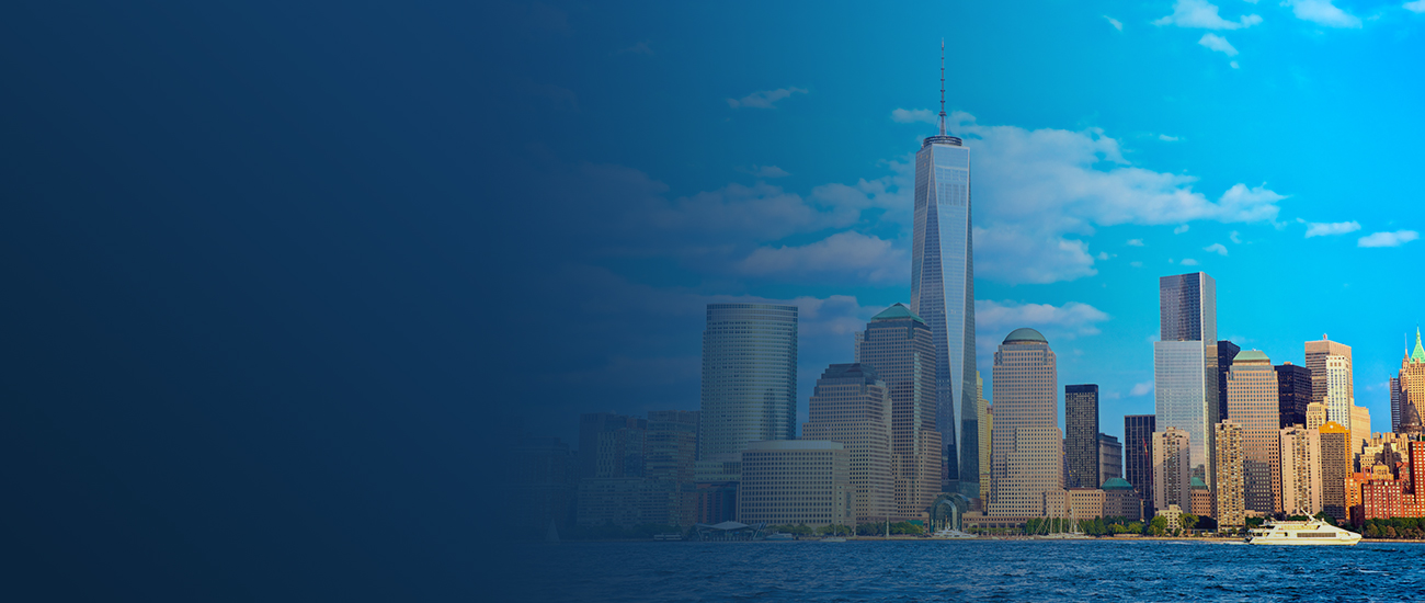 Panoramic city skyline at sunrise/sunset