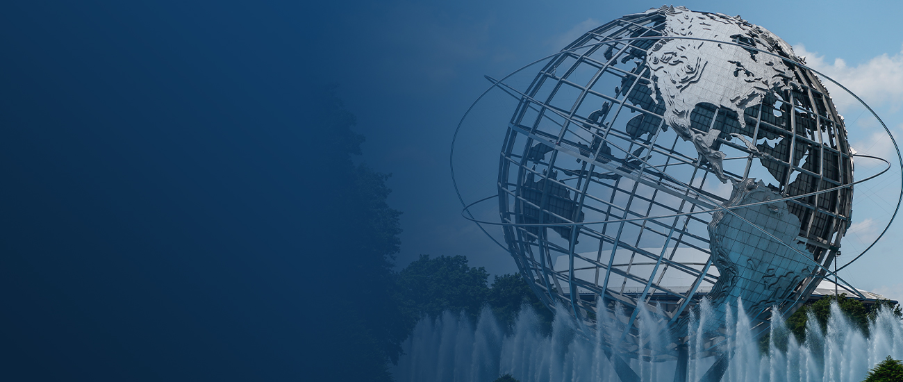 Unisphere globe structure against a blue sky